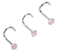 1set/3 pezzi (rotondo+cuore+stella) 20 gauge/0,8 mm curvo naso anelli in acciaio inox borchie Cubic Zirconia vite piercing strumento corpo gioielli per donne signore ragazze (rosa)