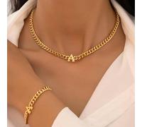 1set alla moda & elegante alfabeto combinazione Braccialetti e Collane Set gioielli , per signora casual & festa , regali L,M,S,H,A,T,O,X,B,C,D,E,F,G,I,J,K,N,P,Q,R,U,V,W,Y,ZFerro