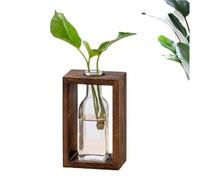 1set Hydroponic Planter Wooden Stand for Indoor, Minimalist Rustic Desktop Propagation Station, Hydroponic Planter Wooden Stand for Hydroponics Rustic Home Flower Vase (Brown-1)