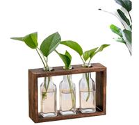 1set Hydroponic Planter Wooden Stand for Indoor, Minimalist Rustic Desktop Propagation Station, Hydroponic Planter Wooden Stand for Hydroponics Rustic Home Flower Vase (Brown-3)