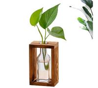 1set Hydroponic Planter Wooden Stand for Indoor, Minimalist Rustic Desktop Propagation Station, Hydroponic Planter Wooden Stand for Hydroponics Rustic Home Flower Vase (Yellow-1)