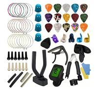 1Set Kit di accessori per chitarra Strumenti acustica con corde accordatore capodastro strumento rincordatura 3-in-1 plettri perni del ponte e protettori le dita