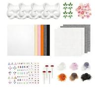 1Set Therian Mask Kit decorazioni di Halloween Kit di maschera per gatti fai -da -te con striscia pelosa, maglia per gli occhi, tessuto in feltro, adesivo di strass, foglie finte, fiori, funghi