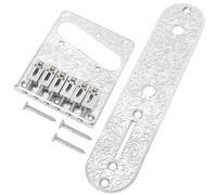 1Set Yootones Carved Pattern 6 Saddle Bridge & 3-Way Switch Control Plate Compatibile con Telecaster 6 corde chitarra elettrica (argento)