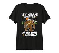1st Grade Where The Adventure Begins Back To School Bigfoot Maglietta Premium