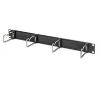 1U cable management panel with brush 4x steel rings 40x75 mm, black (RAL 9005)