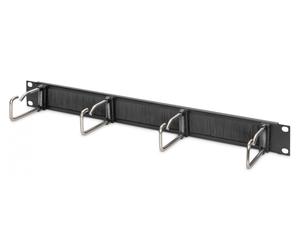 1U cable management panel with brush 4x steel rings 40x75 mm, black (RAL 9005)