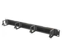 1U cable management panel with brush entries 4x aluminum cable rings 44x60 mm, black (RAL 9005)