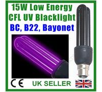 1x 15W Lampadina Nera UV A Raggi Ultravioletti Cfl Lampadine BC B22 Disco Festa