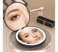 1X/2X Specchio compatto per il trucco con LED di ingrandimento, tascabile, reversibile, pieghevole, portatile, adatto come regalo per mamma, San Valentino, fidanzato, San Patrizio Tagli Unicavetro