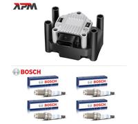 1x Bobina + 4x Bosch 0242235668 Candele per Audi A3 A4 VW Golf Jetta Skoda