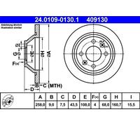 1X Disco freno ATE 24.0109-0130.1 per SAAB 9000 2 1988-1993