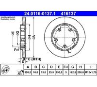1X Disco freno ATE 24.0116-0137.1 per TRANSIT V363 Autobus (FAD, FBD) 2 2016-
