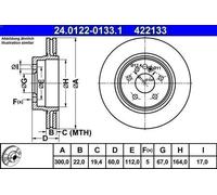 1X Disco freno ATE 24.0122-0133.1 per MERCEDES-BENZ CLASSE S (W140) 5 1991-1998