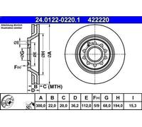 Disco freno ATE 24.0122-0220.1 posteriore, ventilato, altamente carbonizzato, 1 pezzo