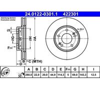 1X Disco freno ATE 24.0122-0301.1 per HYUNDAI IONIQ (AE) 1.6 2016-2022