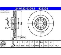 Disco freno ATE 24.0122-0304.1 posteriore, ventilato, 1 Pezzo