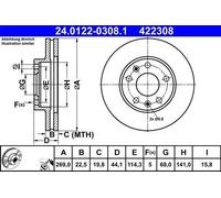 1X Disco freno ATE 24.0122-0308.1 per RENAULT DUSTER (HS_) 2 2012-2018