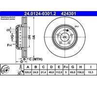 ATE Disco freno 24.0124-0301.2 posteriore, ventilato, altamente carbonizzato, 1 Pezzo