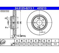 1X Disco freno ATE 24.0125-0213.1 per KIA CEED (CD) 1.4 2018-202