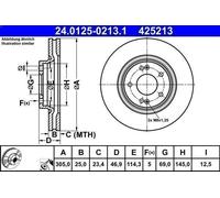 1X Disco freno ATE 24.0125-0213.1 per KIA CEED (CD) 1.4 2018-2020