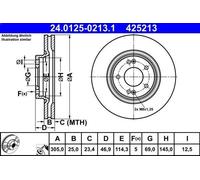 Disco freno ATE 24.0125-0213.1 anteriore, ventilato, altamente carbonizzato, 1 Pezzo