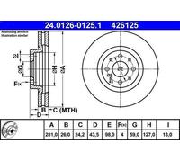 Disco freno ATE 24.0126-0125.1 anteriore, ventilato, 1 Pezzo