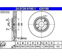 1X Disco freno ATE 24.0126-0190.1 per CITROEN DS5 2 2013-2015