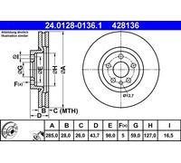 1X Disco freno ATE 24.0128-0136.1 per PEUGEOT 807 (EB_) 2 2002-2006