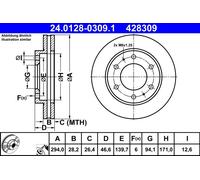 1X Disco freno ATE 24.0128-0309.1 per L200 / TRITON (KA_T, KB_T) 2.5 2005-2015