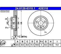 1X Disco freno ATE 24.0128-0310.1 per VOLVO XC60 I SUV (156) 2 2013-2017