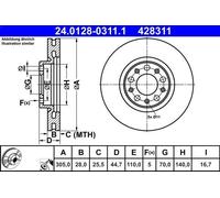1X Disco freno ATE 24.0128-0311.1 per ALFA ROMEO GIULIA (952_) 2.2 2018-2022