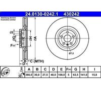 Disco freno ATE 24.0130-0242.1 anteriore, ventilato, altamente carbonizzato, 1 pezzo