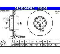 1X Disco freno ATE 24.0136-0132.2 per BMW 7 (G11, G12) 2 2015-2019