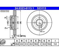 1X Disco freno ATE 24.0323-0113.1 per FORD FIESTA VI Van 1 2012-2017