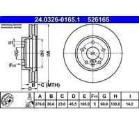 1X Disco freno ATE 24.0326-0165.1 per OPEL ASTRA J GTC 2 2013-2015