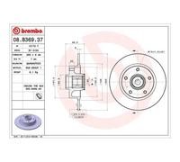 1X Disco Freno Brembo 08.B369.37 Prime Line - With Bearing Kit per Renault