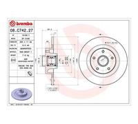 Disco freno BREMBO 08C74227 posteriore, pieno, 1 Pezzo