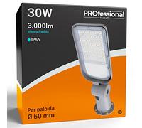 1x Lampada Stradale LED 30W Professionale Alta Efficienza Impermeabile IP65 3000 lumen - Luce Bianco Freddo 6500K - Fascio Luminoso 100°