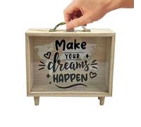 1x Money Saving Box - Wooden Piggy-Bank For Adults, Cash Coin Bank With Transparent Window, Reusable Cash Savings Case, Multipurpose Storage Box For Couples, Friends, Partners, Children And Family