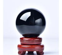 1x Naturale Ossidiana Sfera Ornamento Nero Cristallo con Stand Lucidato Decor