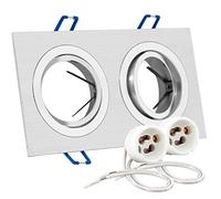 1x Portafaretto doppio Orientabile da Incasso - Rettangolare 91x25mm - per Faretti diam. 50mm GU10 GU5.3 colore Alluminio spazzolato - 2x portalampada GU10 incluso