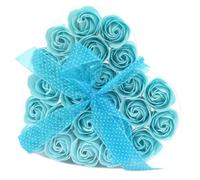 1x Set of 24 Soap Flower Heart Box - Blue Roses