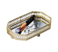 1x Small Mirror Tray, Exquisite Glass Tray Decorative Vanity Trays | Hollowed Out Countertop Organizer, Multifunctional Small Perfume Trays For Bedroom Dresser, Bathroom Accessories, Counter, Table