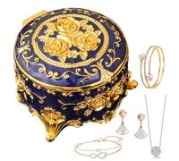 1x Small Trinket Organizer - 8x8x5cm Vintage Metal Jewelry Box | Trreasure Chest Case, Oval Small Metal Trinkett Box | Zinc Alloy Trinket Organizer For Necklaces, Bracelets, Earrings, And Rings