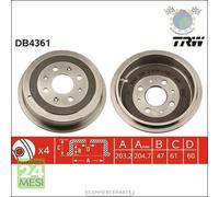 1x Tamburo freno TRW Posteriore per FIAT GRANDE PUNTO OPEL CORSA D ADAM