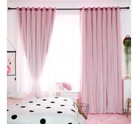 1x Tende Oscuranti Doppio Strato per Letto Camera Fairy Pizzo Tulle Drappo Asole