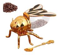 1xDecorative Bee Shaped Honey Jar - Honey Pot With Spoon, Seasoning Container | Syrup Dispenser, Crystal Condiment Jar, Kitchen Accessory For Breakfast, Syrups, Condiments, Oil, Kitchen Decor
