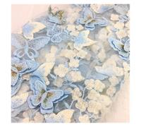 1Yard 3D Butterfly Embroidery Lace Fabric Multicolor Gold Thread Bridal Gown Wedding Fabrics Tulle Cloth DIY Dress(Color 2,1yard)