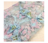 1Yard 3D Butterfly Embroidery Lace Fabric Multicolor Gold Thread Bridal Gown Wedding Fabrics Tulle Cloth DIY Dress(Colro1 pink,2yards)